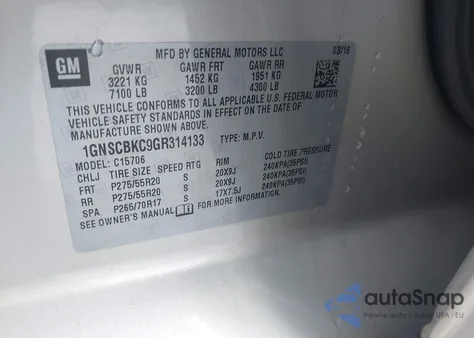 2016 Chevrolet Tahoe Lt from USA, damaged, VIN 1GNSCBKC9GR314133